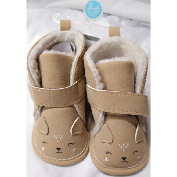 Carter's Baby Girl's 2 (3-6) Months Faux Fur Brown Fox Face Winter Booties - Picture 1 of 12
